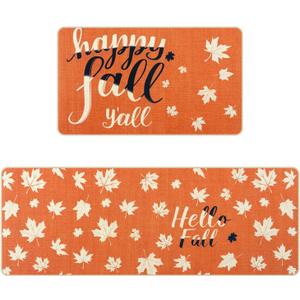 KIMODE Kitchen Rugs Non Slip Washable 17"x47"+17"x29", Fall Farmhouse Kitchen Rugs Sets of 2, Autumn Maple Leaf Rugs for Kitchen Floor, Absorbent Kitchen Mats for Floor Laundry Office Sink Desk