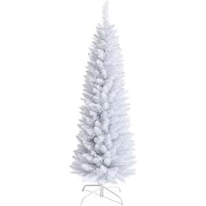 Giantex 5FT Artificia Pencil Christmas Tree, Realistic Unlit Pine Tree with 240 PVC Needles & Folding Metal Stand, for Indoor Outdoor Christmas Decoration, White Giantex 5FT Artificia Pencil Christmas Tree, Realistic Unlit Pine Tree with 240 PVC Needles & Folding Metal Stand, for Indoor Outdoor Christmas Decoration, White