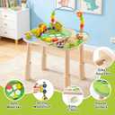 Activity Table for 1 Year Old with Two Height Levels,Wooden Sensory Play Table for Toddlers 1-3,8 in 1 Montessori Learning Toy with Bead Maze, Shape Sorter & Train,Gift for Baby Boys Girls (Farm)