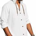 PIDOGYM Men Cotton Linen Long Sleeve Button Down Shirt Summer Casual Hawaiian Beach Tops Lightweight Fashion Hoodies (White, XXL)
