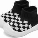 Eashi Baby Boy Girl Non-Skid Indoor Infant Walking Shoes Breathable Warm Elastic Sock Shoes with Memory Sole Protect Toes Outdoor Sneakers (15-18 Months Infant, Plaid Black)