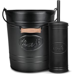 Autumn Alley Farmhouse Bathroom Trash Can and Toilet Brush Set - Rustic Farmhouse Bathroom Accessories for Charming Bathroom Dcor, Black