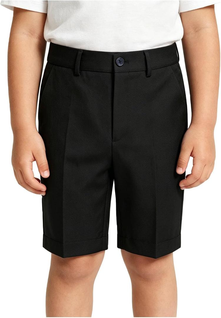 Pink Shorts for Boys Flat Front Dress School Uniform Shorts Casual Travel Hiking Shorts Size 3T (Black)