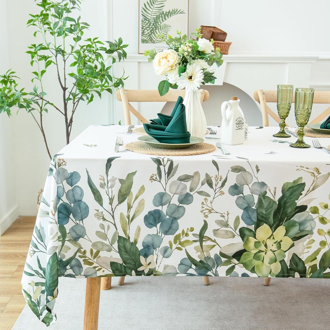 Summer Spring Tablecloth Waterproof, Stain Resistant, Eucalyptus Floral Design for Dining, Kitchen, Outdoor, Picnic, Easy Clean, Vibrant and Durable Boho Home Decor, W60 x L84