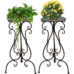 Pack of 2 Plant Stands Indoor Outdoor, Metal Flower Pot Holder 22.5 inch Tall, Heavy Duty Pedestal Plants Stand for Patio Garden Porch Corner Balcony, Brown