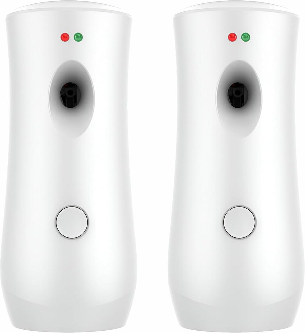 Automatic Air Freshener Spray Dispenser (2-Pack) White Wall Mounted or Free Standing Battery Operated Sprayer for Home or Commercial Use, 3 Auto Scent Release Time Settings for Room/Bathroom Freshness