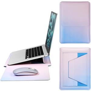IMMOENUC-Laptop Sleeve Case with Stand for MacBook Pro 16 A3403/A3186/A2991/A2780/A2485/A2141 M4 M3 M2 M1 Pro/Max MacBook Air 15 A3241/A3114/A2941 16 inch PU Slim Bag with Mouse PadIcelandic Blue