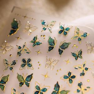 Butterfly Nail Art Stickers 5D Embossed Green Butterfly Nail Stickers Green Nail Decals Self Adhesive Gold Nail Art Stickers Decals Butterfly Nail Art Supplies for Women Manicure Nail Art Decorations