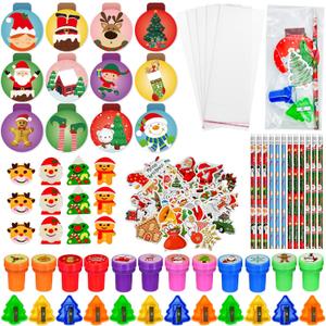 194 Pcs Christmas School Stationery Set Xmas Classrooms Exchange Stationery Party Favors Class Reward Prizes Notebooks Pencils Sharpener Erasers Stickers Stamps for Party Supplies (Snowball)