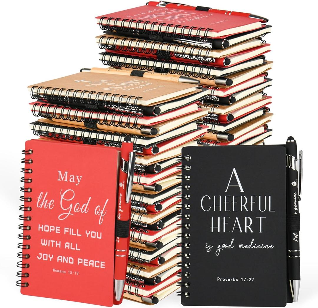 Christian Prayer Journal Spiral Notebooks Bulk with Pens - Small Notepads (4.13x5.43) - Mothers Day Gifts for Women ,Church Members & Bible Study Groups (30 sets multicolor)