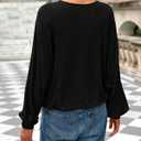 BTFBM Casual Fall Tops for Women 2025 Long Sleeves Solid Shirts Crew Neck Loose Fit Work T Shirt (Black, XL)