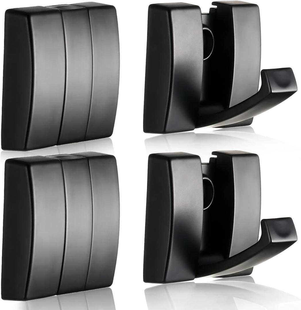 Queekay 4 Pcs Folding Hideaway Coat Hooks Heavy Duty Wall Towel Hooks for Bathrooms Retractable Coat Space Aluminum Wall Hanging Holder for Closet Scarf Hat Robe Key Purse Bag(Black)
