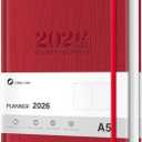 2026 Planner, Weekly and Monthly Planners, Faux Leather Daily Calendar 2026 Planner, 12 Month Agenda from Jan. to Dec., Hardcover Habit Tracker Journal 5.75" x 8.4"(Red)