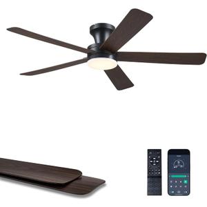 Ayaoty 46" Ceiling Fans with Lights and Remote - Flush Mount Ceiling Fan Light with ABS Blades and 3CCT Dimmable, Reversible, Low Profile Fan Light for Indoor Modern Bedroom, Kitchen, Brown