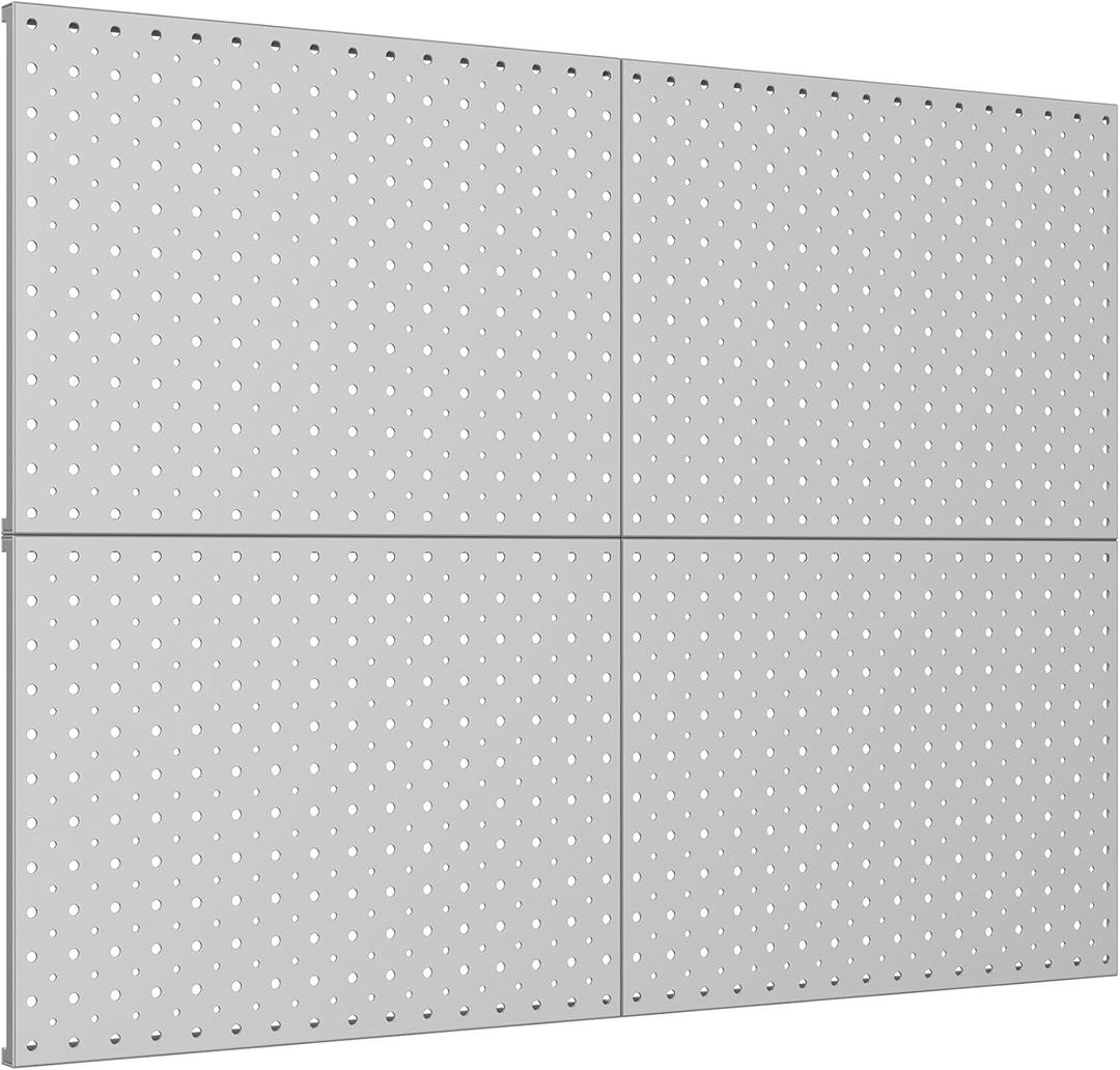 TORACK 4Pcs 12"x16" Metal Pegboard Panels for Garage, Workbench, Shop, Shed Tool Organizer Peg Board with 1/8" & 1/4" Holes, Modular Wall-Mounted Pegboard for Pegboard Hooks (Grey) (Gray)