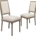 CangLong Farmhouse Dining Room Accent Chairs, Modern Distressed Bedroom Chairs with Square Back, Elegant Kitchen Chairs Side Chair, Set of 2, Fabric Back in Beige