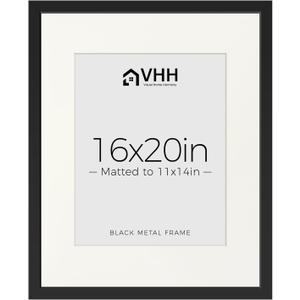 VHH 16x20 Picture Metal Frame with 11x14 Mat,Tempered Glass,Wide Edge, 16x20-1pc-Tempered Glass
