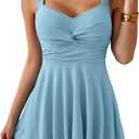 B2prity Women's One Piece Swimdress Swimsuit Tummy Control Swim Dress Slimming Modest Bathing Suit Color Block Swimwear, Ribbed, Light Blue 