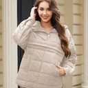Womens's Lightweight Down Coat Long Sleeve Button Quilted Pullover Puffer Jacket Packable Hooded Winter Coat, Beige