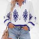 BTFBM Womens Tops Spring Casual Long Sleeve Shirts Button Up V Neck Bohemian Blouses Loose Tunics Vacation Outfits (White, S)