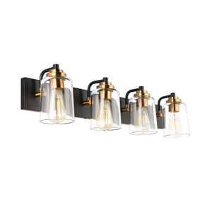 SOLFART Vintage Vanity Lighting Fixtures for Bathroom 4 Light Bathroom Vanity Light Black Brass Wall Light Sconce Light Black with Brass Light for Bath