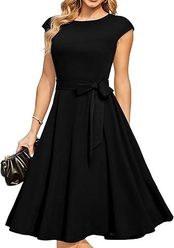 DRESSTELLS Women's Cocktail Dresses, Formal Wedding Guest Modest Church Vintage Tea Party Midi Evening Dress