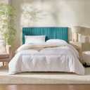 Hearth & Harbor Wall Mounted Full Headboard Only, Bed Headboard Full Size | Easy Assemble, Floating Peel and Stick, Upholstered Velvet, 3D Stitched Wall Panels, 5 Strips of 3M Tape Included, Teal