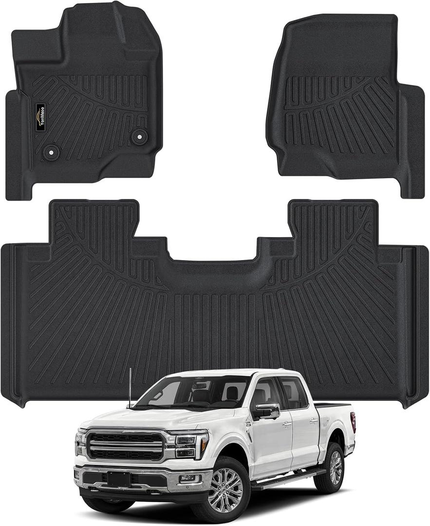 Floor Mats Custom Fit for 2015-2025 Ford F150 Super Cab/Extended Cab (Not for SuperCrew Cab) All Weather TPE Rubber Floor Liners Anti-Slip Full Set for Ford F-150 SuperCab Accessories