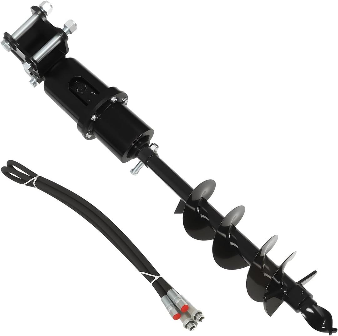 8 Inch Hydraulic Auger Compatible with 1-1.5 Ton Mini Excavator | 200mm Drill Bit with Hydraulic Pipe, 90mm Span, 25mm Pin Hole, Smooth Hydraulic Drive, Steady Drilling, Direct Installation