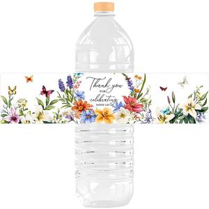 100 Pieces Butterfly Water Bottle Labels Thank You Colorful Floral Wedding Bottle Wraps for Bridal Baby Shower Birthday Party Anniversaries Decoration