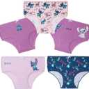 Disney Stitch Girls Panties, Comfy Breathable Cotton Underwear for Kids and Teenagers, Pack of 5 - Stitch Gifts (7-8 Years, Purple/Blue)