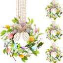 Dingion 4 Pcs 8" Small Easter Wreaths for Kitchen Cabinet Mini Spring Artificial Easter Egg Wreath with Ribbon Bow for Window Front Door Table Centerpiece Farmhouse Decor
