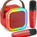 Mini Karaoke Machine for Kids Adults, 2026 TOP Birthday Gifts for Girls Boys 3,4,5,6,7,8+Year Old Toddler Toys, Portable Bluetooth Speaker with 2 Wireless Karaoke Microphones Player (Red)
