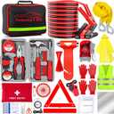 298PCS Roadside Emergency Car Kit- Car Emergency Kit with Jumper Cables, Roadside Emergency Kit for Vehicles, Emergency Car Kit, Car Safety Kits, Gloves,Tow Strap,Tool Kit,Reflective Warning Triangle (Red)