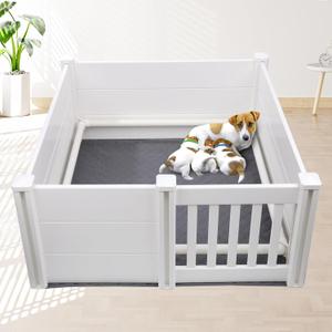 Whelping Box for Dogs and Puppies with Pig Rails and Waterproof Pad, 383818 in Whelping Supplies with Adjustable Height Door for Medium Small Dogs