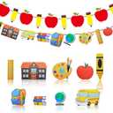 Back to School Decorative Banner Set, Apple and Pencil Banner with School Supply Design, Classroom Welcome Decor