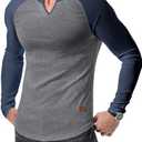 JMIERR Mens Shirts Casual V-Neck Muscle Slim Fitted Workout Gym Athletic T-Shirts Fall Fashion Patchwork Henley Shirt for Men, M