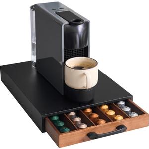 Coffee Pod Holder Compatible with Nespresso OriginalLine Capsules  50-Pod Acacia Wood Organizer Drawer with Smooth-Glide & Anti-Slip Base  Space-Saving Coffee Capsule Storage for Kitchen Countertops