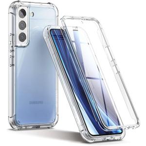 SURITCH for Samsung Galaxy S22 Clear Case 6.1" (Only), [Built-in Screen Protector] Full Body Protective Hard Shell+Soft TPU Phone Case for Samsung S22 -(Full Clear)