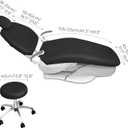 4Pcs/Set Protective Dental Chair Covers PU Leather Waterproof Elastic Seat Cover Headrest Backrest Round Cushion Protection Reusable Washable Wipeable Dentist Office Equipment Upholstery Case (Black)