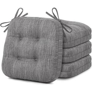Shinnwa Kitchen Chair Cushions Set of 4, Dual-Layer Memory Foam Dining Chair Cushions, Patented Design Seat Pads with Ties, 16.5 x 16.5 x 3.5in, 4 Pack, Grey