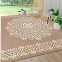 Pauwer Outdoor Rug 8x10, Waterproof Plastic Straw Camping Rug, Floral Brown