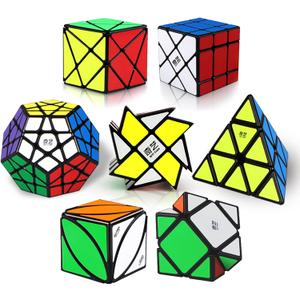 Speed Cube Set, Puzzle Cube Bundle with Axis, Fisher, Ivy, Windmill, Skew, Megaminx and Pyramid Cubes, Smooth Magic Cubes Collection for Kids Teens & Adults (7 Pack)