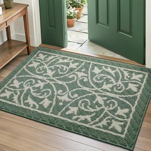 DEXI Front Door Mat Indoor Entryway, Inside Welcome Entrance Doormat Low Profile Thin, Non Slip Washable Entry Mats for House Floor Dirt Trapper, 32x48, Dark Sea Green
