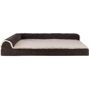 FurHaven Orthopedic Dog Bed for Large Dogs, LShaped Chaise Mattress with Orthopedic Egg Crate with a Solid Orthopedic Foam Base for Joint Support, Washable Cover, Jumbo XL, Faux Fur & Suede, Espresso