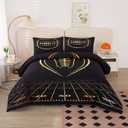 MWMWMW Boy Comforter Set Queen Size, Black and Gold Football Comforter Set, Sports Themed Bedding Set for Boys Girls, 3-Pieces Microfiber Comforter with 2 Matching Pillowcases, All-Season Use