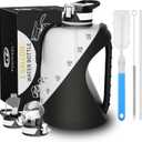 TOOFEEL 1 Gallon Water Bottle - 128 oz, BPA Free, Wide Mouth, Straw & Chug Lid, Gym & Travel, Black and White