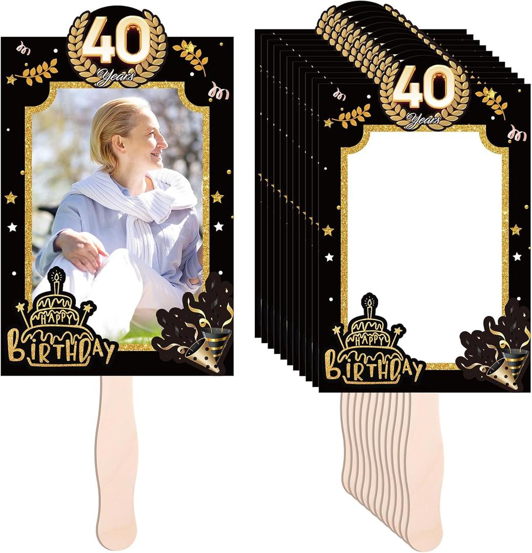 Geelin 12 Pcs 40th Birthday Party Favors Birthday Fans for Guest 40th Party Supplies 4"x6"Custom Hand Fans Personalized Blank DIY Photo Frames for Birthday Party Decoration