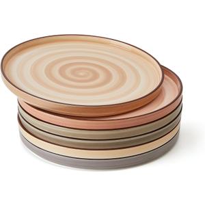 Sweese 10.5 Inch Porcelain Dinner Plates Set of 6, Gradient High Edge Dish Set - Dishwasher, Microwave, Oven Safe, Scratch Resistant, Kitchen Serving Dishes - Cool Assorted Colors