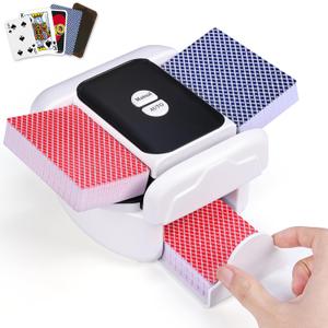 Holiky Automatic Card Shuffler 2 Deck, Rechargeable Playing Cards Shuffling Machine with One-Press AUTO&Manual Mode, Electric Poker Shufflers for UNO, Skip-Bo, Phase 10, Home Party Card Games (White)
